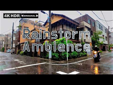 [ASMR] Rainstorm Walk and Ambience in a Downtown Neighborhood | Tokyo, Japan | 4K/HDR/Binaural