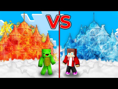 Mikey FIRE vs JJ ICE Sky Castle Battle in Minecraft Maizen!