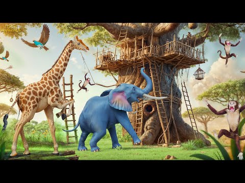 Treehouse Diorama! Elephant, Monkey & Giraffe’s Adventure! 🌳🐘🐵🦒 Funny Farm Animal Fun Begins!