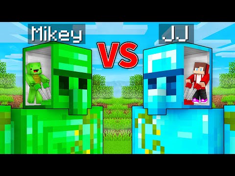 JJ's DIAMOND Golem vs Mikey's EMERALD Golem Survive Battle in Minecraft - Maizen