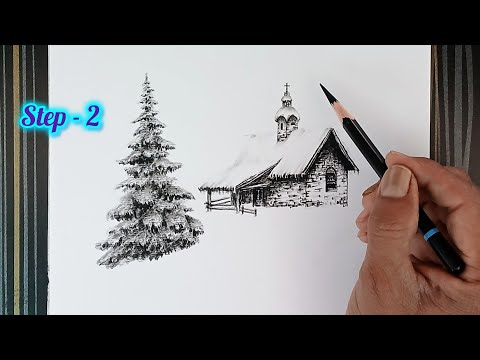 The second part of landscape scenery is drawn with pencil in this video.