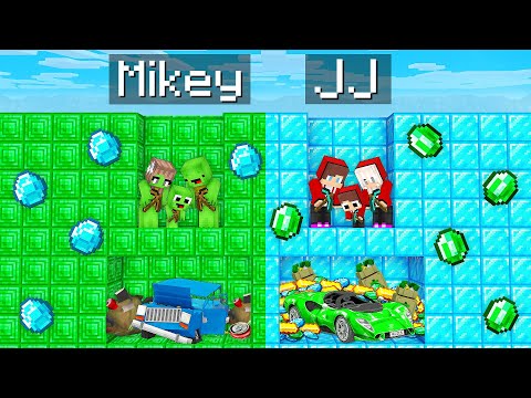 JJ's DIAMOND PIT vs Mikey's EMERALD Family PIT Battle in Minecraft - Maizen