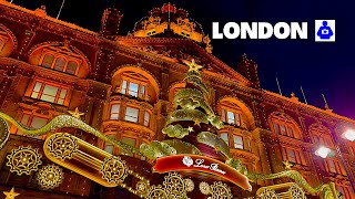 2024 London Walk 🎄 CHRISTMAS LIGHTS Harrods, Knightsbridge to CHELSEA | Central London Walking Tour