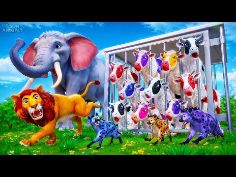 Heroic Elephant Saves Caged Color Cows from Wild Animals Attack! | Epic Farm Animal Adventures!