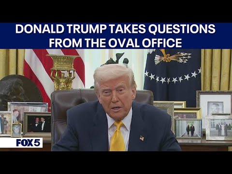 President Donald Trump takes questions from the Oval Office