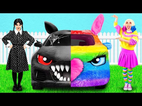 Rainbow Car vs Black Car Challenge | Funny Challenges by TeenTeam