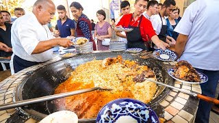 Street Food in Uzbekistan - 1,500 KG. of RICE PLOV (Pilau) + Market Tour in Tashkent!