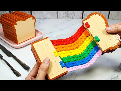 The World's Best LEGO CHEESY Rainbow Sandwich Recipe IRL LEGO Fat Food 🌈