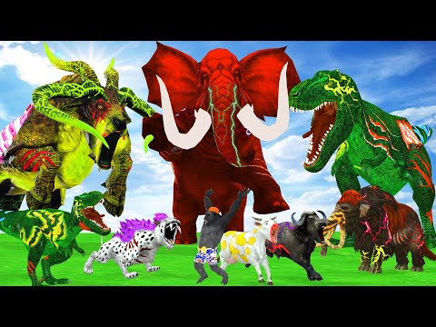 20 Mammoth Elephant Cow vs 10 Giant Dinosaur vs Zombie Bull Attack Cow Cartoon Baby Save By Mammoth