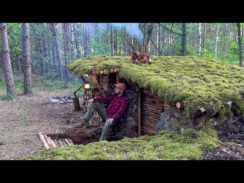 Built my best dugout for survival in a wild forest  Bushcraft in the wild. ASMR