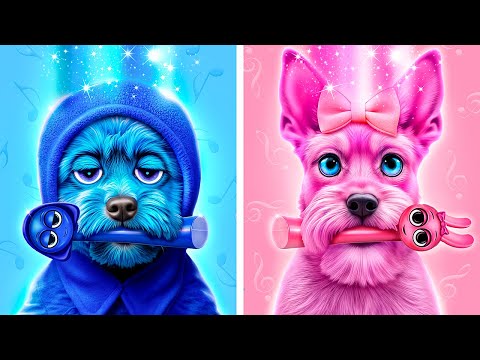 One Colored Dog House Challenge! Blue vs Pink