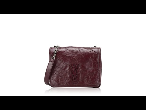 Saint Laurent Crinkled Calfskin Matelasse Monogram Niki Chain Wallet Rouge Legion