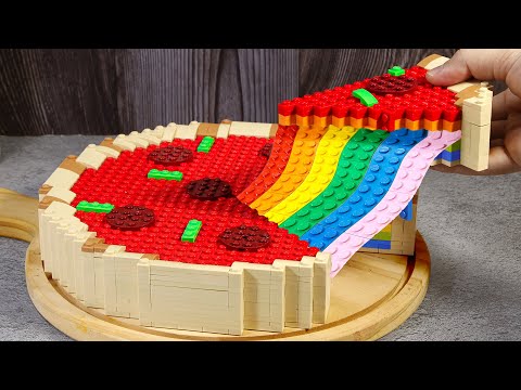 LEGO CHEESY Rainbow Chicago Deep Dish Pizza Recipe IRL LEGO Fat Food 🍕