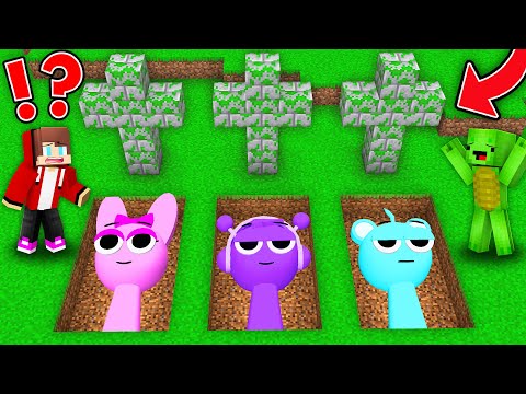 JJ and Mikey Found ALL SCARY SPRUNKI GRAVE in Minecraft Maizen!