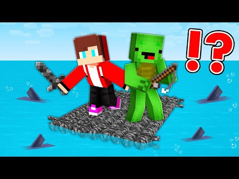 Mikey and JJ STUCKED On BEDROCK RAFT In Minecraft - Maizen