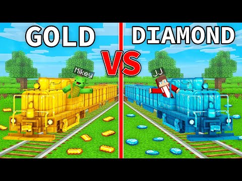 JJ's DIAMOND Train vs Mikey's GOLD Train Build Battle in Minecraft - Maizen