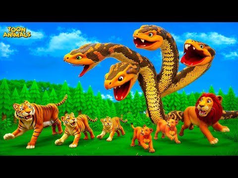 4-Headed Giant Snake's Rampage! Wild Animals Epic Counter Attack & Rescue Mission! Animal Rescues