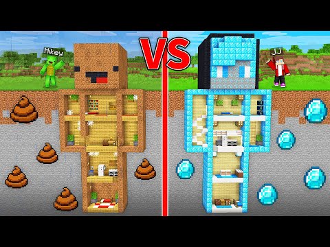 JJ's RICH Statue vs Mikey's POOR Statue Secret Underground Base Batte in Minecraft - Maizen