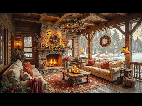 Warm Winter Balcony on a Snowy Day 🎄 Relaxing Christmas Jazz Music for Holiday Season