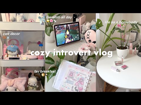 introvert life vlog🏡🍞homebody w/ no friends, playing genshin all day, cart decor,eating, music+more🐇