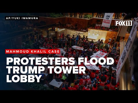 Protesters arrested after flooding Trump Tower's lobby to demand Mahmoud Khalil's release