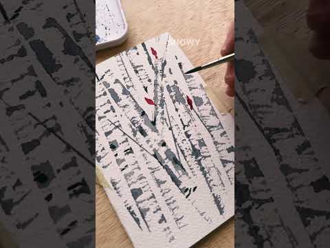 Day 3 of 12 days of watercolor holiday card making - snowy birch trees and cardinals