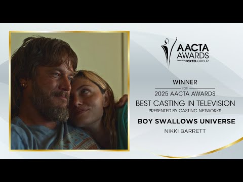 Lachlan & Jaxon Fairbairn present Boy Swallows Universe the AACTA Award for Best Casting in TV