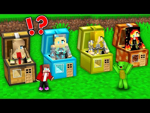 JJ and Mikey Found SECRET HOUSE INSIDE CHEST WITH CUTE GIRLS in Minecraft Maizen!