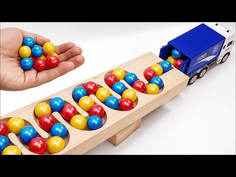 Marble Run Race ☆ HABA Slope & Retro Makita Truck, Excavator, Garbage Truck, Dump Truck, Ambulances