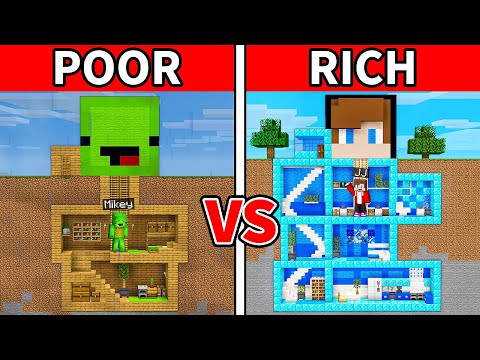 JJ and Mikey: POOR vs RICH Underground Base Battle in Minecraft - Maizen