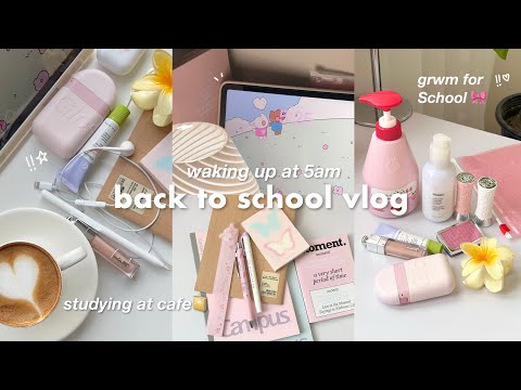 back to school vlog🍵📔waking up at 5am, studying, grwm for school, cooking, cafe, productive vlog