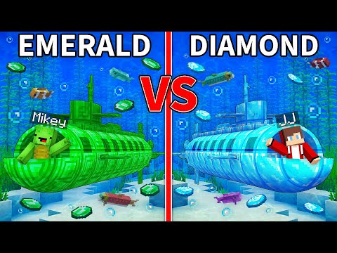 JJ's DIAMOND Submarine vs Mikey's EMERALD Submarine Build Battle in Minecraft - Maizen