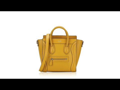 Celine Drummed Calfskin Nano Luggage Ocre