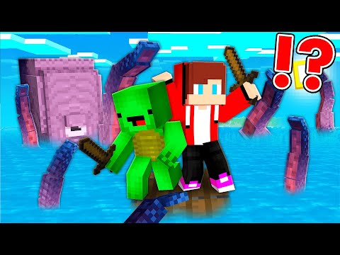 JJ And Mikey On RAFT VS KRAKEN In Minecraft - Maizen