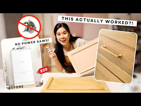 MAKING A $50 SHOE CABINET LOOK EXPENSIVE! | diy stain on paint laminate to wood hack