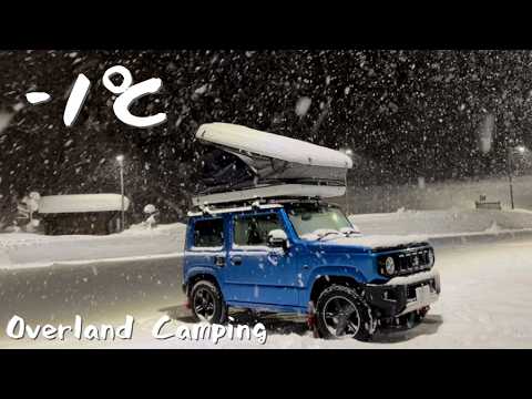 hevey snow car camping with rooftop tent on Jimny in Japan [with subtitles]