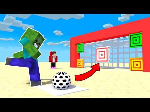 Monsters & Herobrine JJ and Mikey : WHO IS STRONGER IN FOOTBALL SHOOTING? Maizen Minecraft Animation