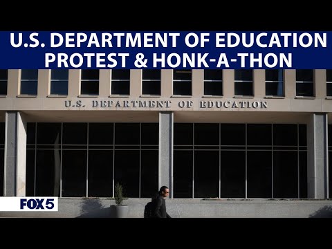 Honk-a-Thon and protest gather in front of the U.S. Department of Education