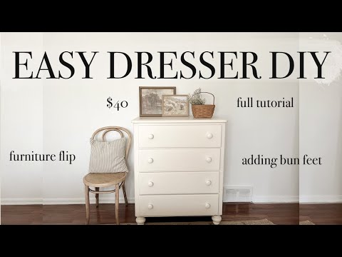 HOW TO: $40 FURNITURE FLIP - EASY DRESSER MAKEOVER TUTORIAL (DIY adding bun feet & removing molding)