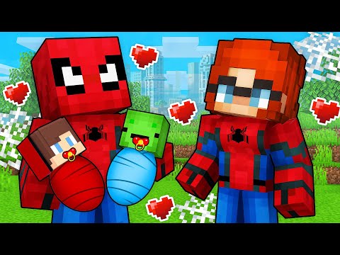 JJ and Mikey Adopted By SPIDER MAN Family in Minecraft - Maizen