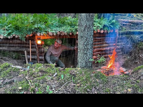 Building a shelter to survive in forest  Bushcraft camping  Without tent and sleeping bag