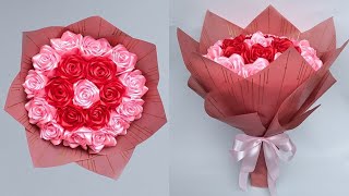 DIY | How to Make a Bouquet of Roses from Satin Ribbons Easy | Wrapping a Round Flower Bouquet