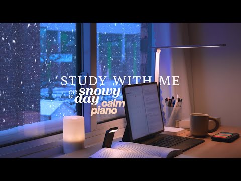 4-HOUR STUDY WITH ME ❄️ on SNOWY DAY / 🎵 Calm Piano Music / Pomodoro 50-10 / Snowfall [music ver.]