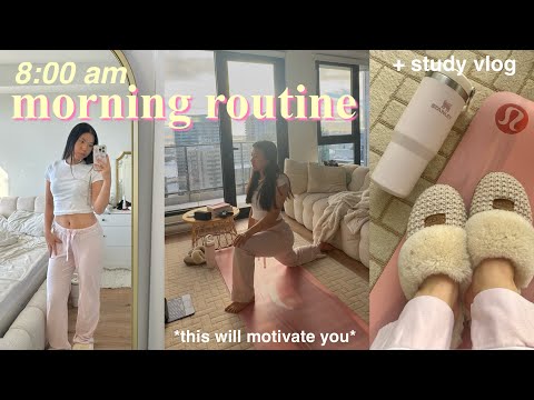 realistic 8am MORNING ROUTINE as med student 🖇️ aesthetic study vlog, healthy habits