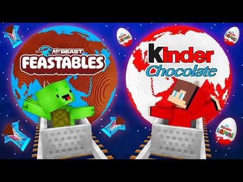 JJ's KINDER Planet vs Mikey's FEASTABLES Planet Chocolate Survive Battle in Minecraft - Maizen