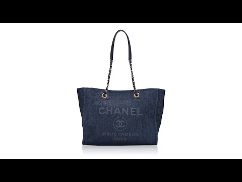 Chanel Woven Straw Raffia Deauville Small Tote Blue