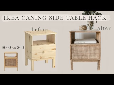 IKEA CANING HACK SIDE TABLE // look for less // DIY dupe // RENTAL MADE HOME EP. 6