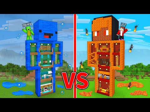 JJ's LAVA Statue vs Mikey's WATER Statue Survive Battle in Minecraft - Maizen