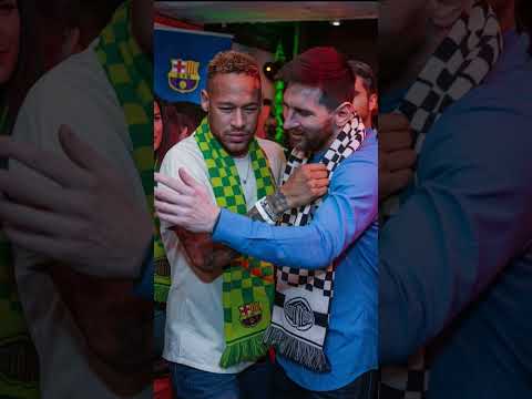 Messi and Neymar hugging.