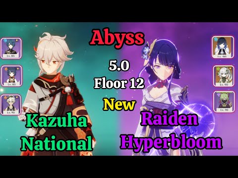 C0 Kazuha National & C0 Raiden Shogun Hyperbloom Abyss Floor 12 Clear (3 star) Genshin impact